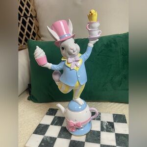 Charming Pastel Bunny Figurine balancing Easter decor